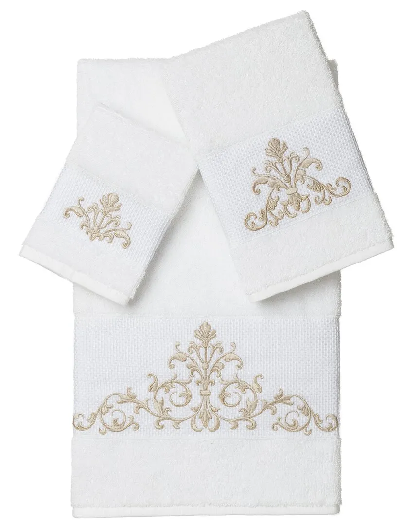 Scarlet 3-Piece Embellished Towel Set - White, Turkish Cotton