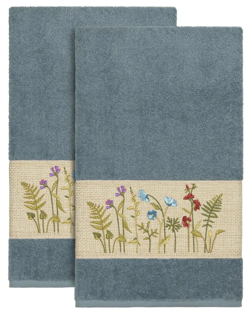 Serenity 2Pc Embellished Bath Towel Set - Teal, Turkish Cotton