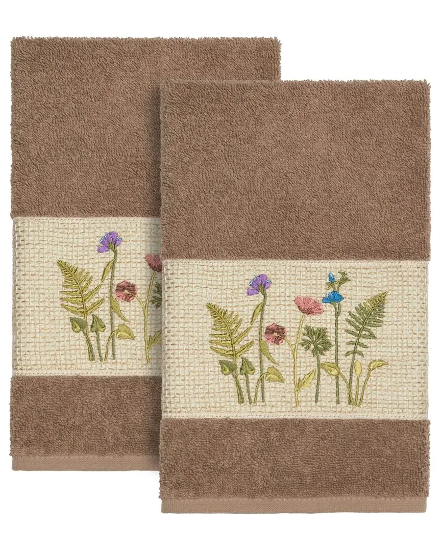 Serenity 2Pc Embellished Hand Towel Set - Beige, Turkish Cotton