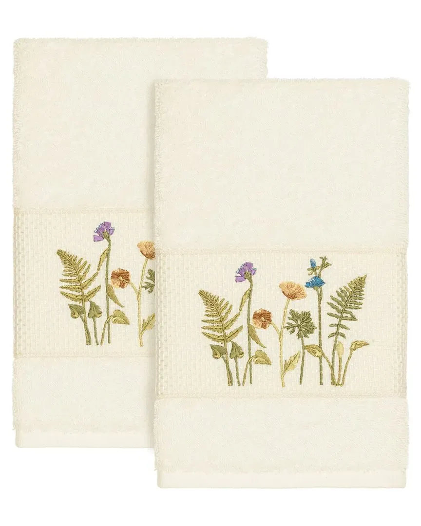 Serenity 2Pc Embellished Hand Towel Set - Cream, Turkish Cotton