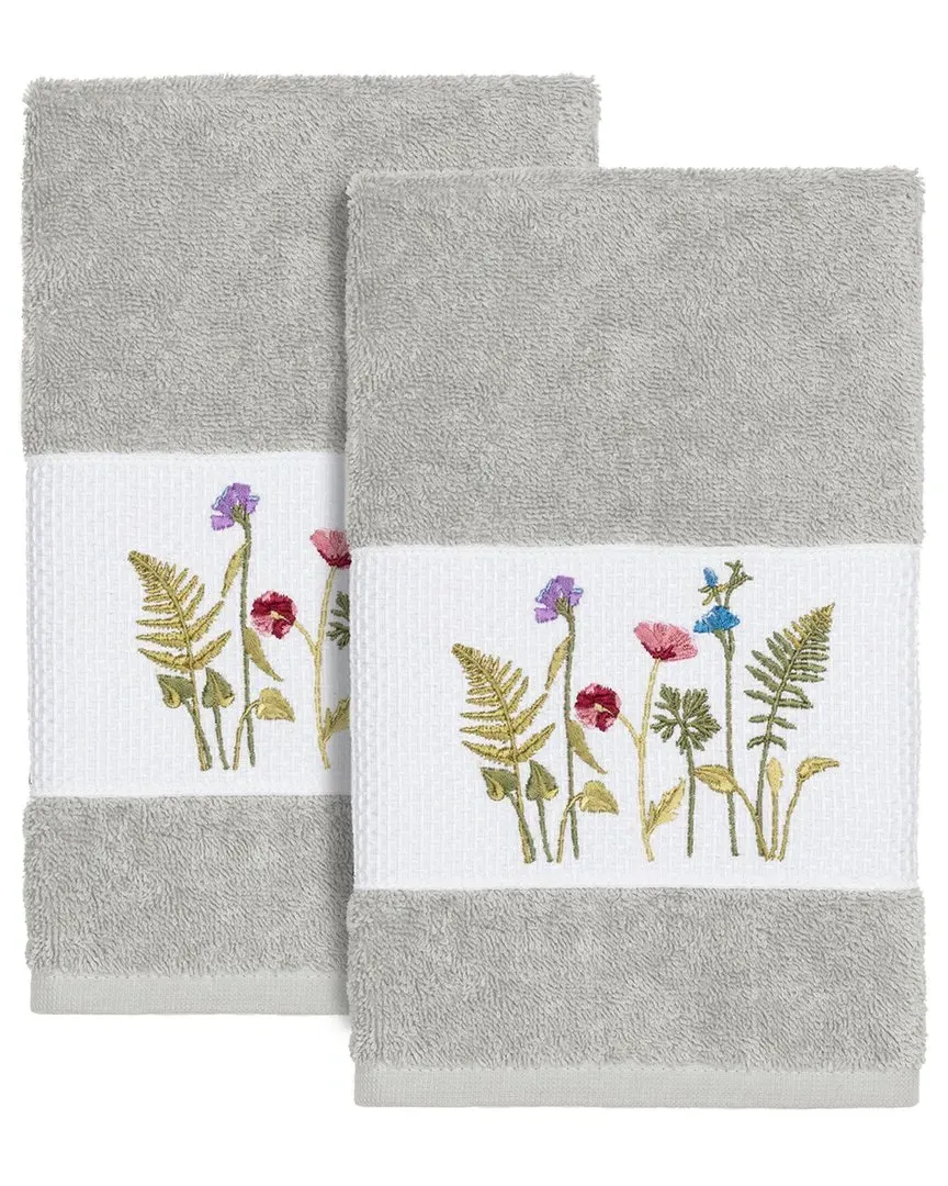 Serenity 2Pc Embellished Hand Towel Set - Grey, Turkish Cotton