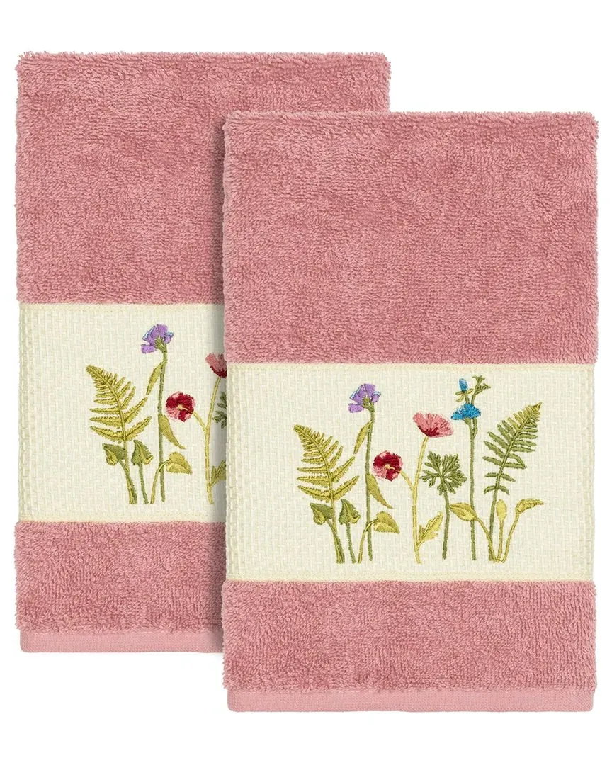 Serenity 2Pc Embellished Hand Towel Set - Rose, Turkish Cotton