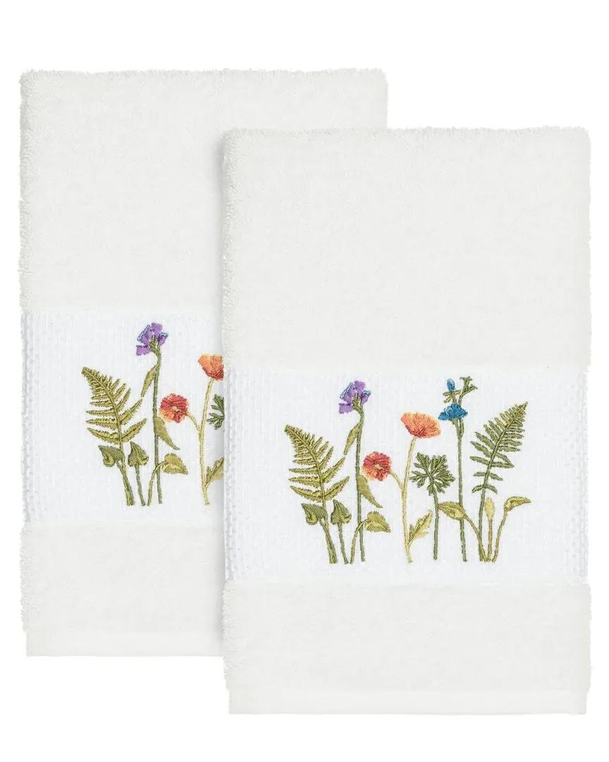 Serenity 2Pc Embellished Hand Towel Set - White, Turkish Cotton