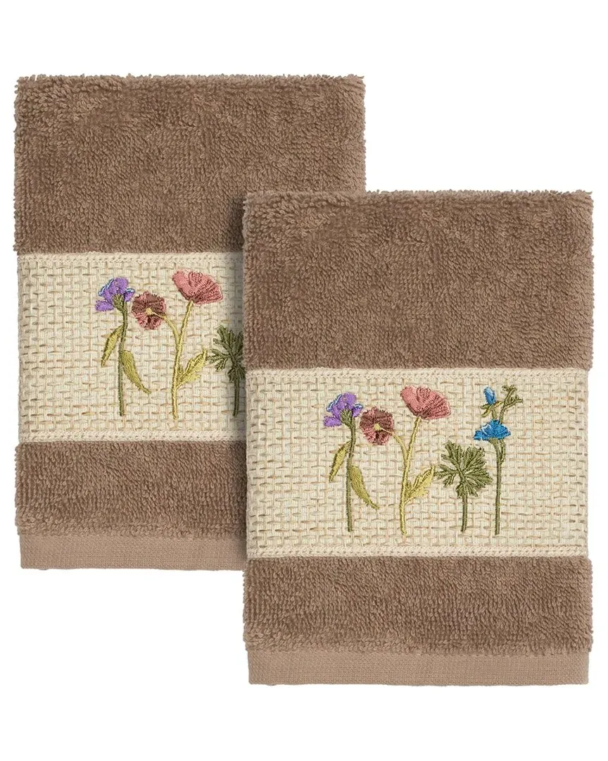 Serenity 2Pc Embellished Washcloth Set - Beige, Turkish Cotton image