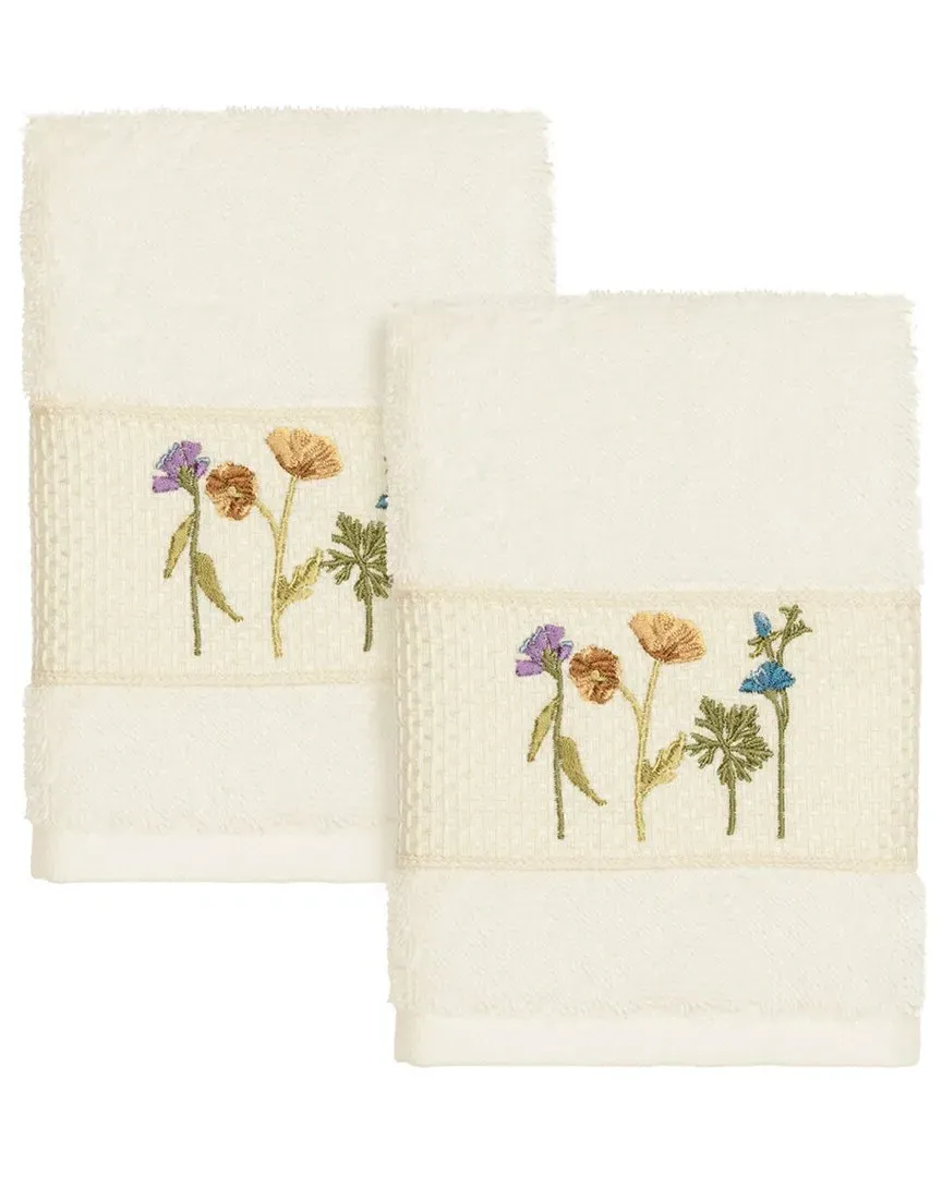 Serenity 2Pc Embellished Washcloth Set - Cream, Turkish Cotton