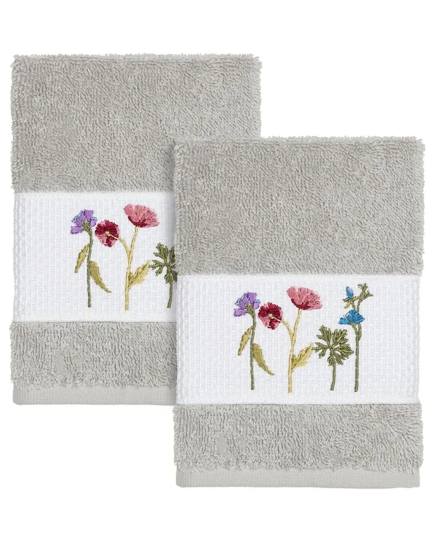 Serenity 2Pc Embellished Washcloth Set - Grey, Turkish Cotton