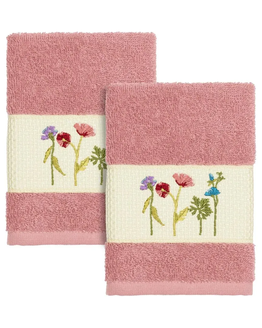 Serenity 2Pc Embellished Washcloth Set - Rose, Turkish Cotton