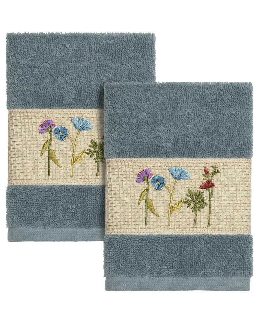 Serenity 2Pc Embellished Washcloth Set - Teal, Turkish Cotton