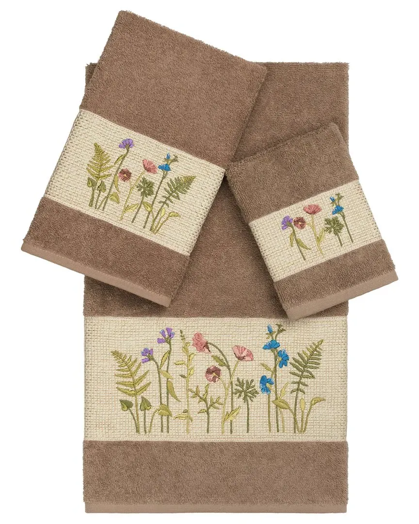 Serenity 3Pc Embellished Towel Set - Beige, Turkish Cotton