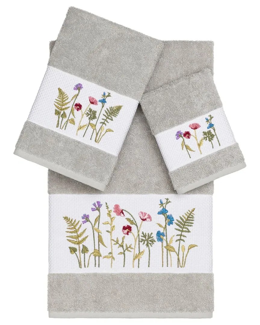 Serenity 3Pc Embellished Towel Set - Grey, Turkish Cotton