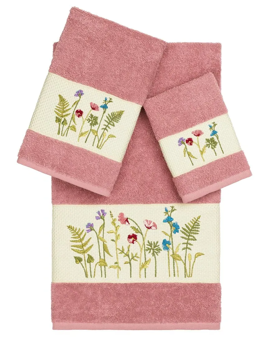 Serenity 3Pc Embellished Towel Set - Rose, Turkish Cotton