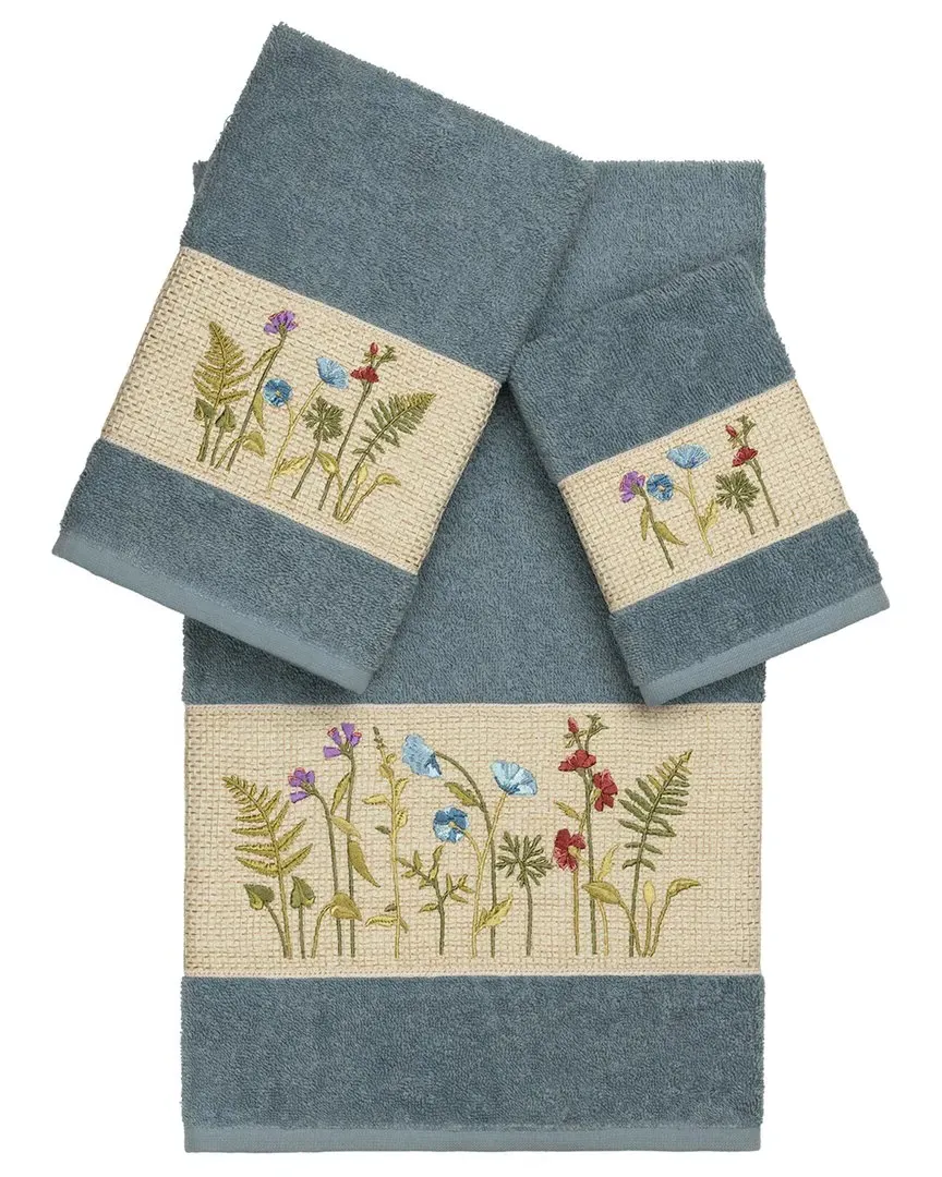 Serenity 3Pc Embellished Towel Set - Teal, Turkish Cotton