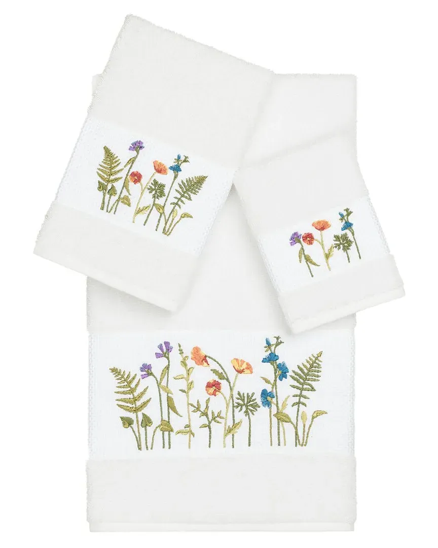 Serenity 3Pc Embellished Towel Set - White, Turkish Cotton