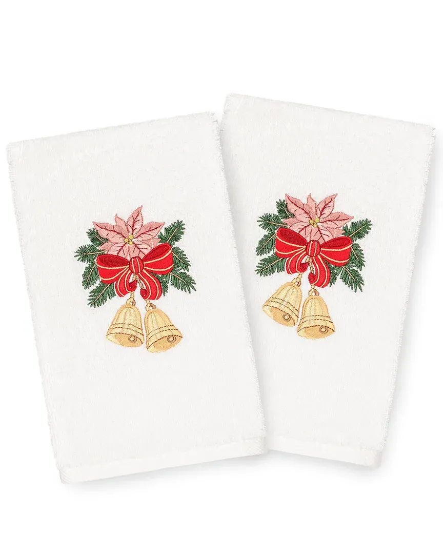 Set of 2 Christmas Bells Hand Towels - White, Cotton
