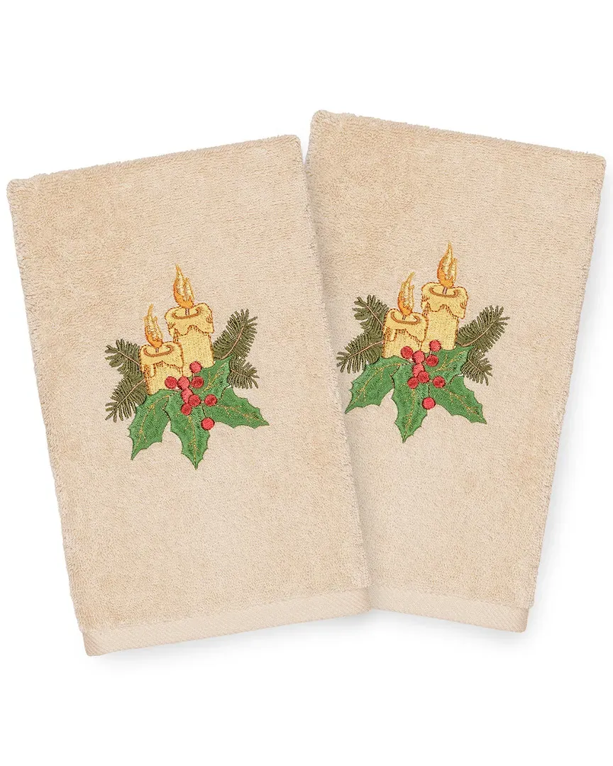 Set of 2 Christmas Candles Hand Towels - Sand, Cotton image