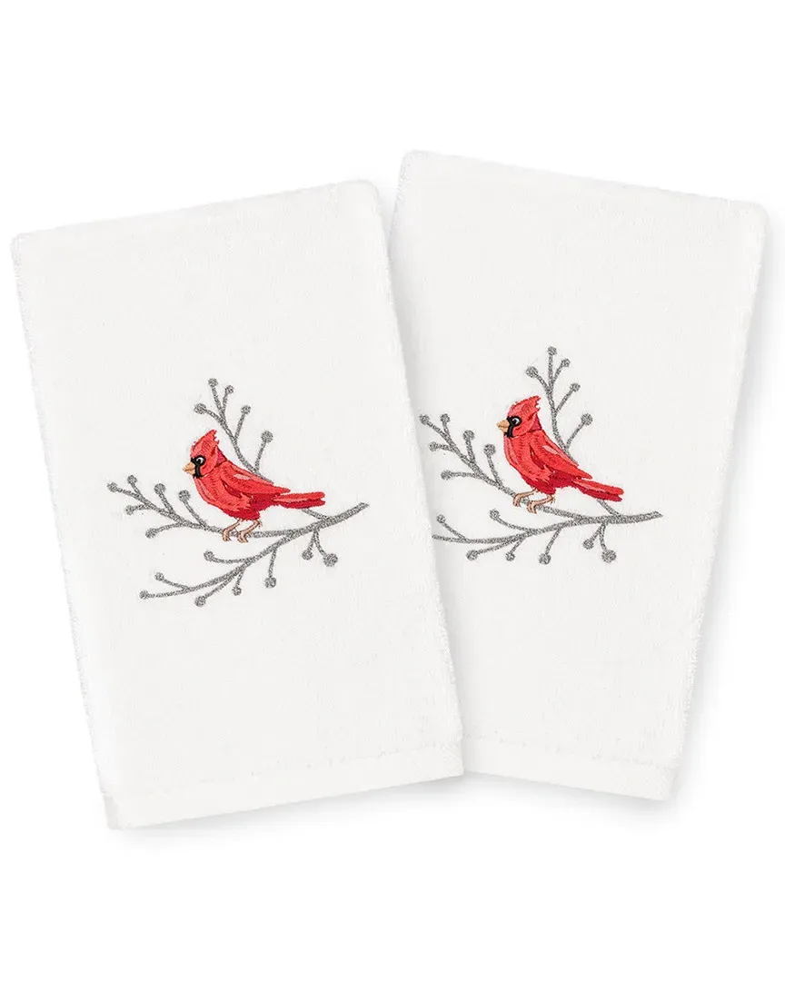 Set of 2 Christmas Cardinal Hand Towels - White, Cotton