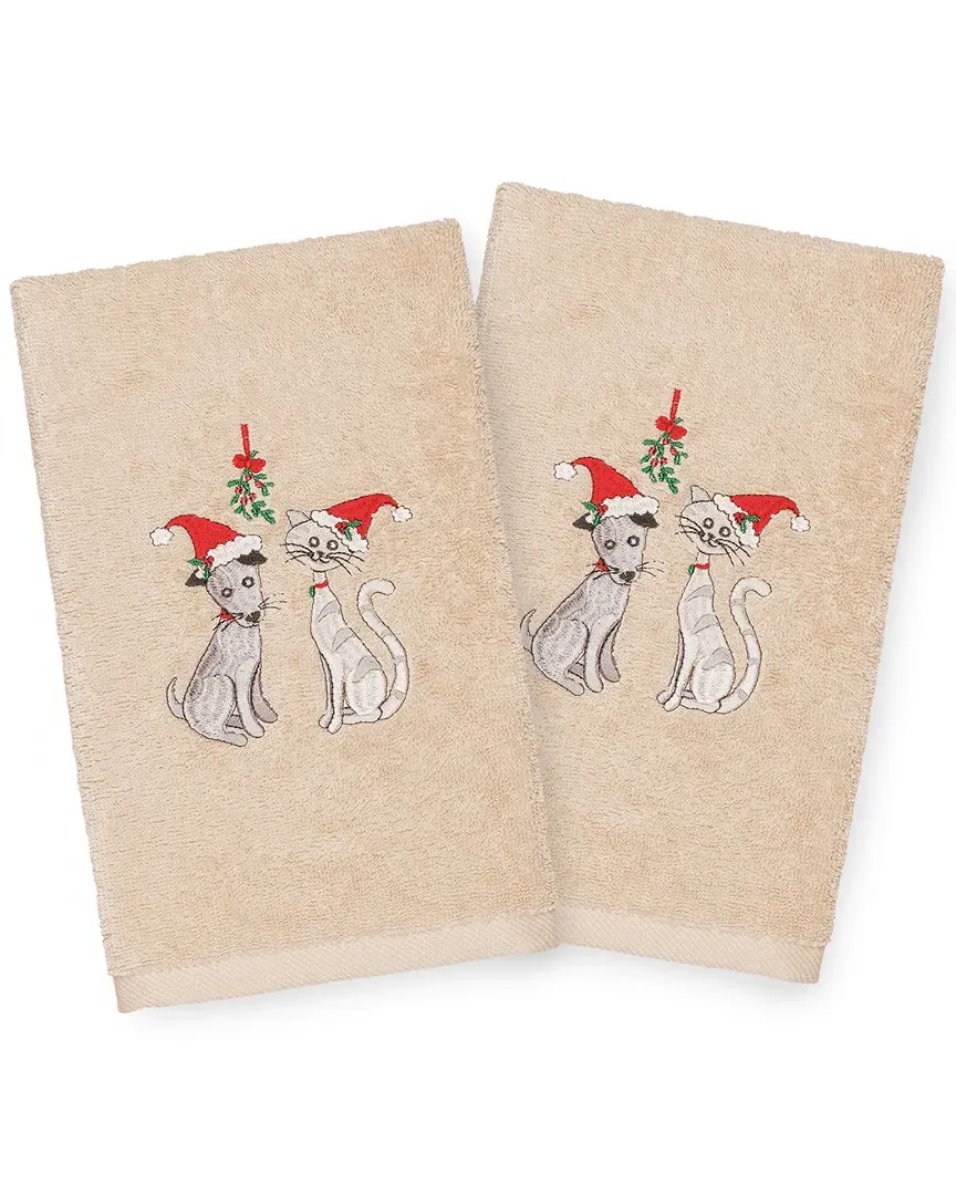 Set of 2 Christmas Couple Hand Towels - Sand, Cotton image
