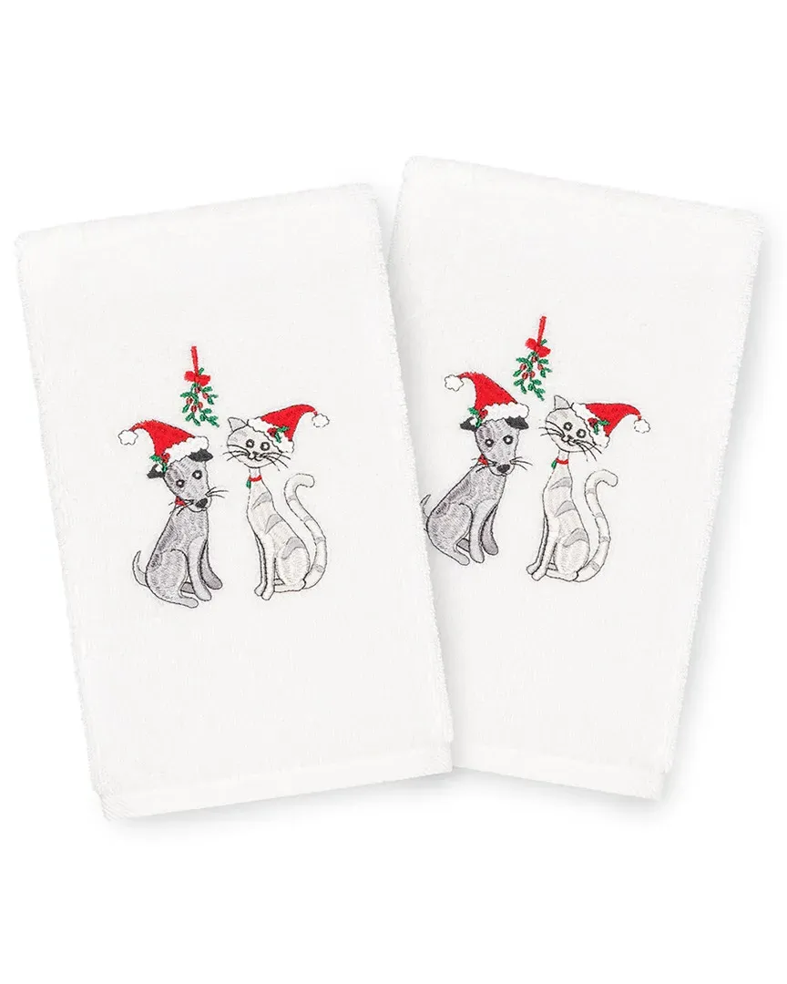Set of 2 Christmas Couple Hand Towels - White, Cotton