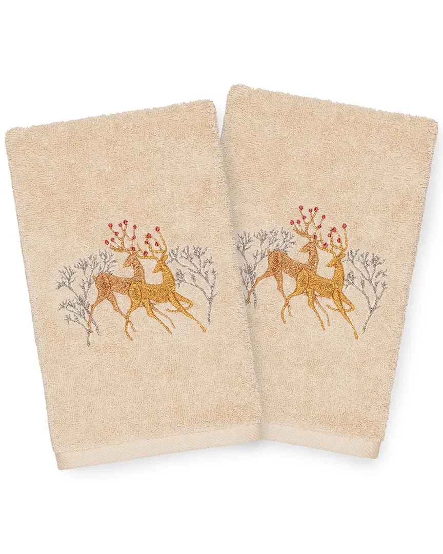 Set of 2 Christmas Deer Hand Towels - Sand, Cotton image