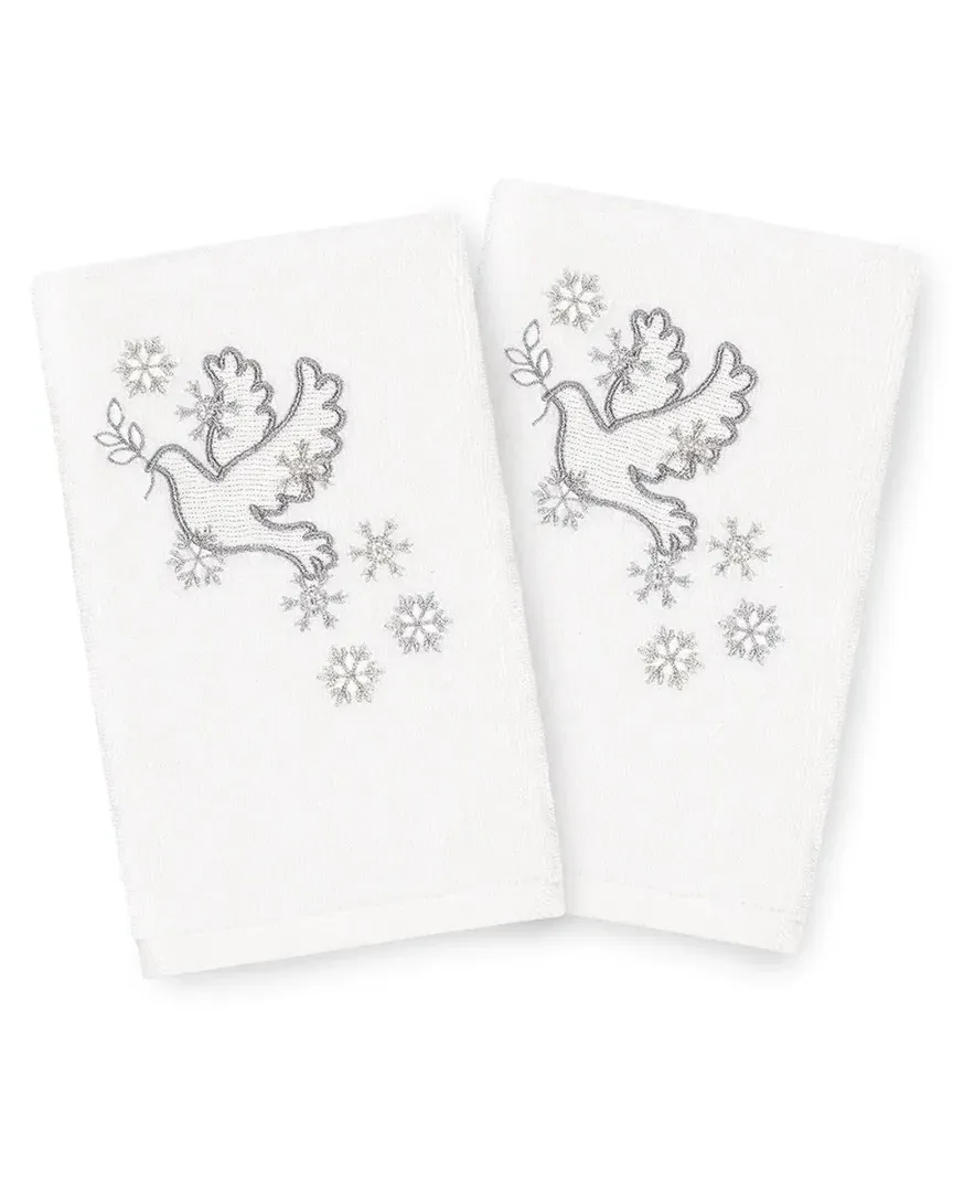 Set of 2 Christmas Dove Hand Towels - White, Cotton