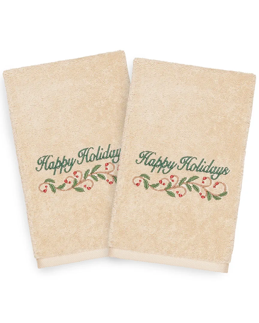 Set of 2 Christmas Happy Holidays Hand Towels - Sand, Cotton