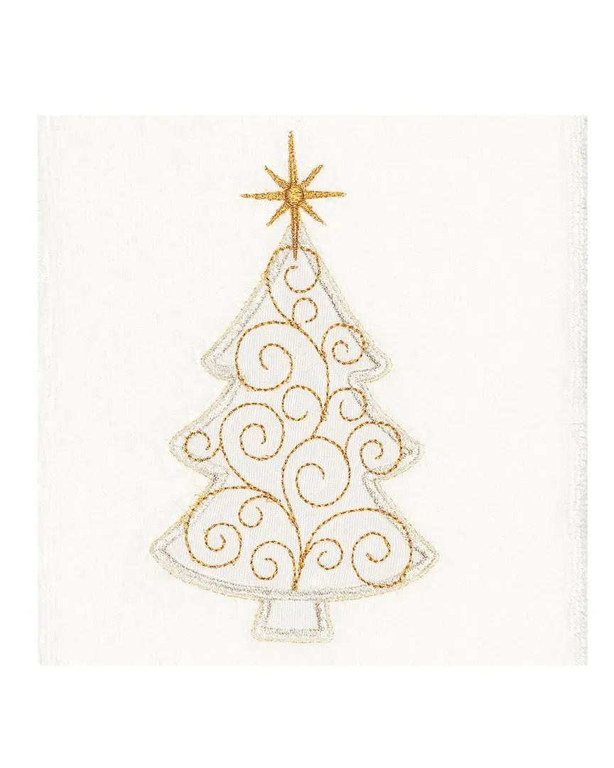 Set of 2 Christmas Scroll Tree Hand Towels - White, Cotton