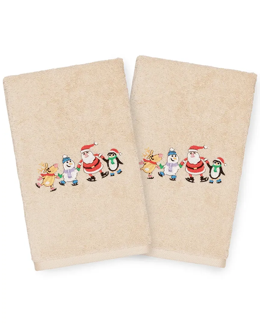 Set of 2 Christmas Skating Party Hand Towels - Sand, Cotton image