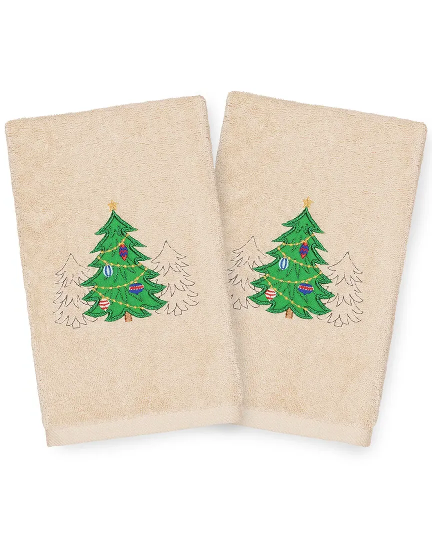 Set of 2 Christmas Three Trees Hand Towels - Sand, Cotton image