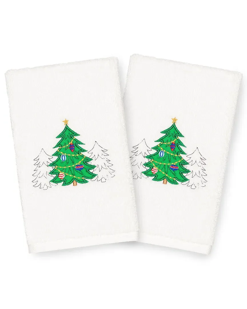 Set of 2 Christmas Three Trees Hand Towels - White, Cotton