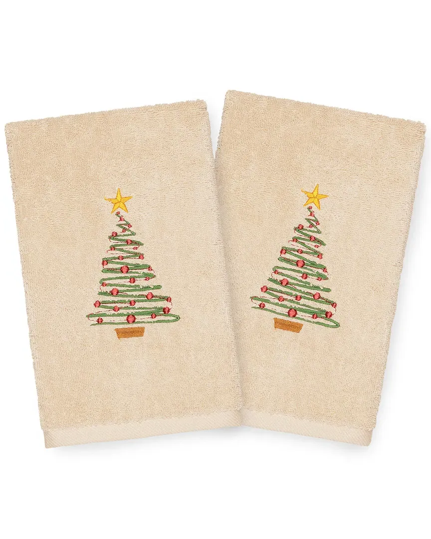 Set of 2 Christmas Tree Hand Towels - Sand, Cotton image