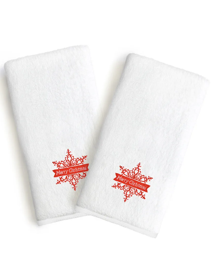 Set of 2 Embroidered Hand Towels - White, Cotton