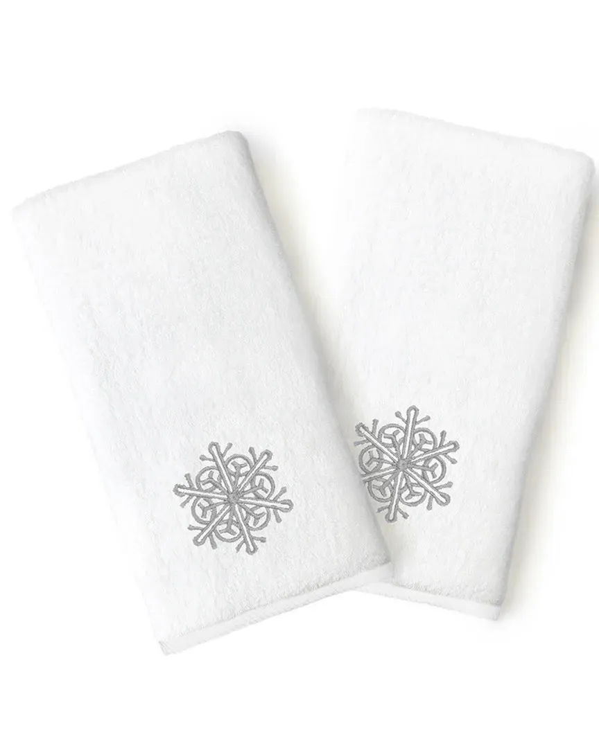 Set of 2 Embroidered Hand Towels - White, Cotton