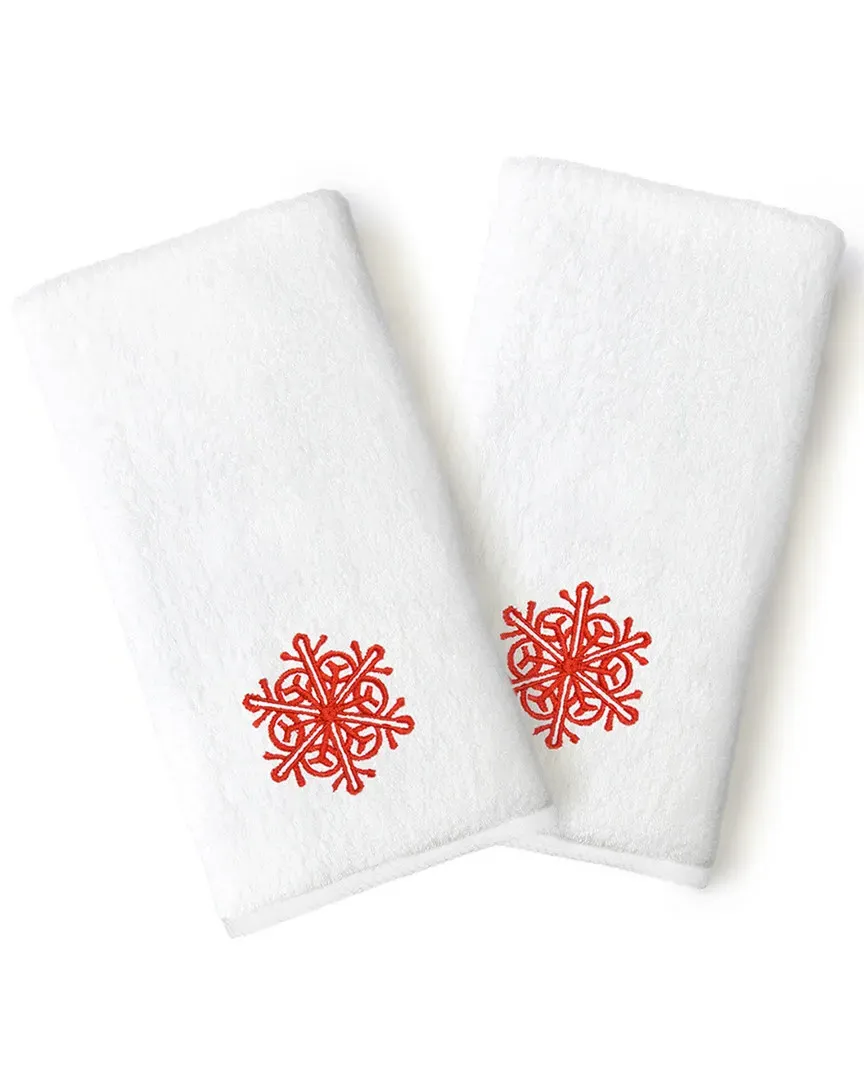 Set of 2 Embroidered Hand Towels - White, Cotton
