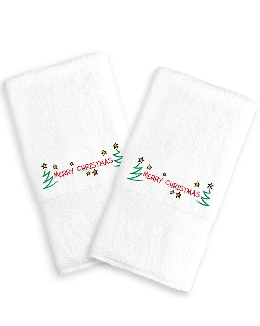 Set of 2 Embroidered Hand Towels - White, Cotton