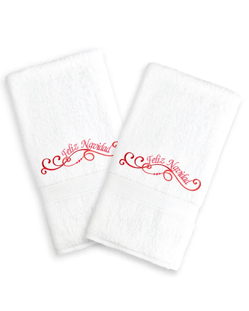 Set of 2 Embroidered Hand Towels - White, Cotton