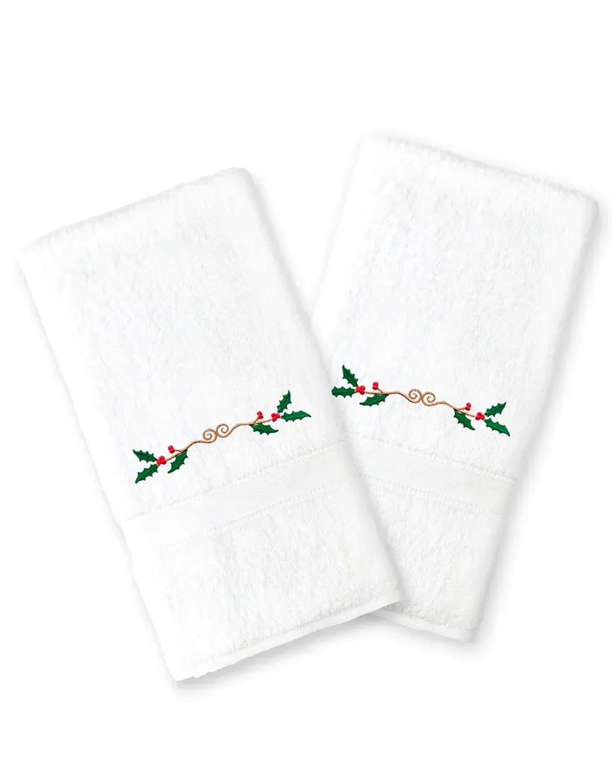 Set of 2 Embroidered Hand Towels - White, Cotton