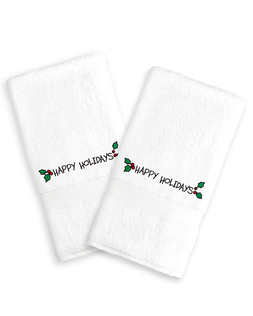 Set of 2 Embroidered Hand Towels - White, Cotton image
