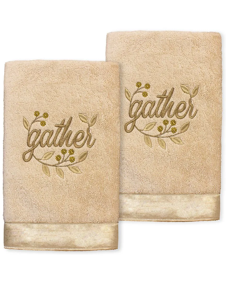 Set of 2 Gather Embroidered Hand Towels - Sand, Cotton