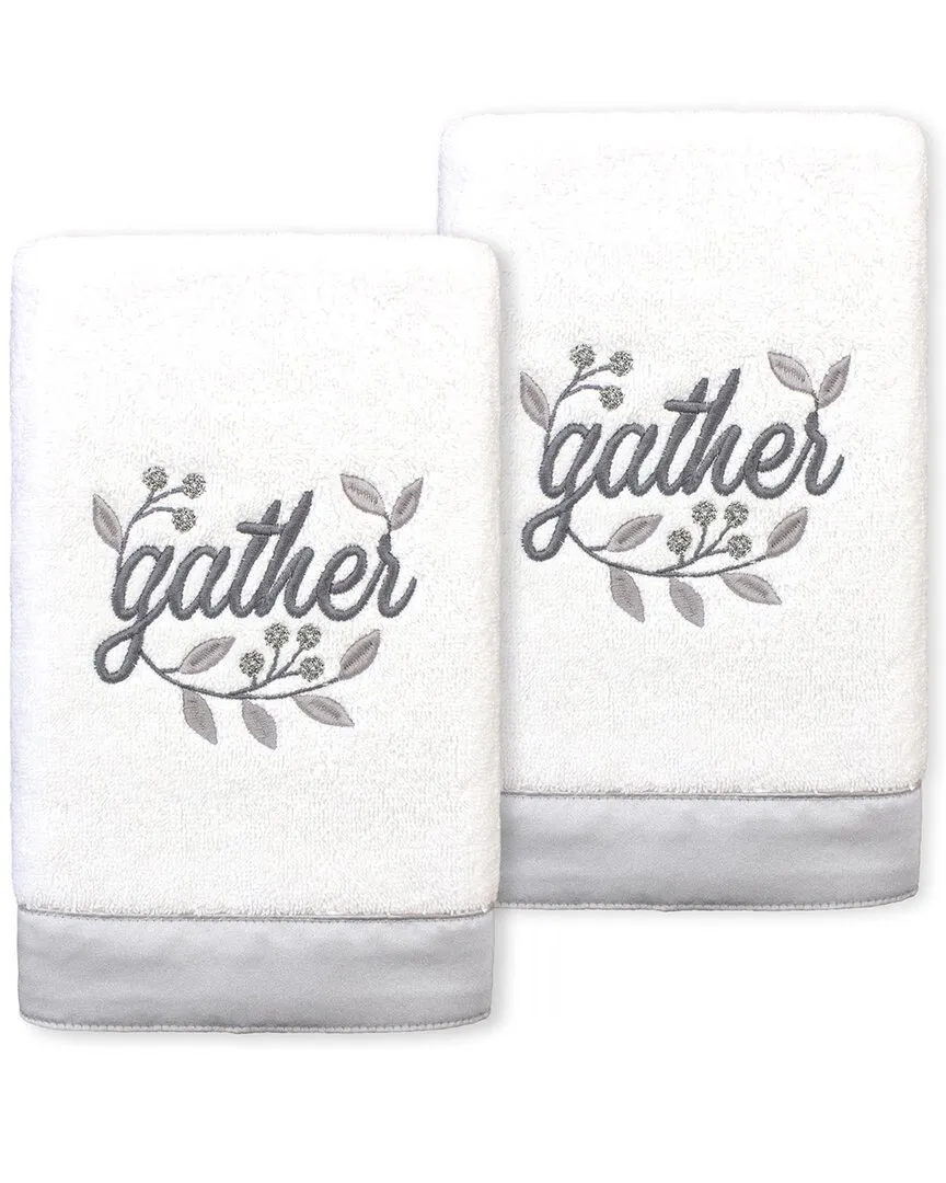 Set of 2 Gather Embroidered Hand Towels - White, Cotton