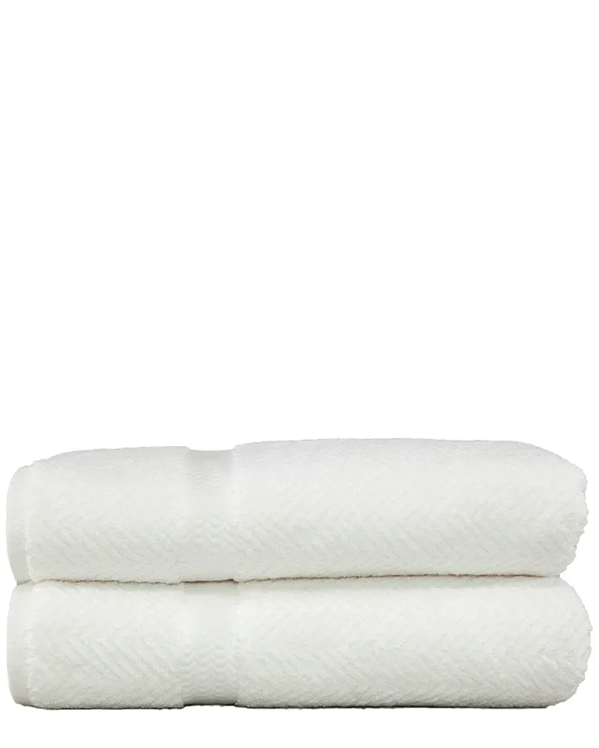 Set of 2 Herringbone Bath Sheets - White, Cotton