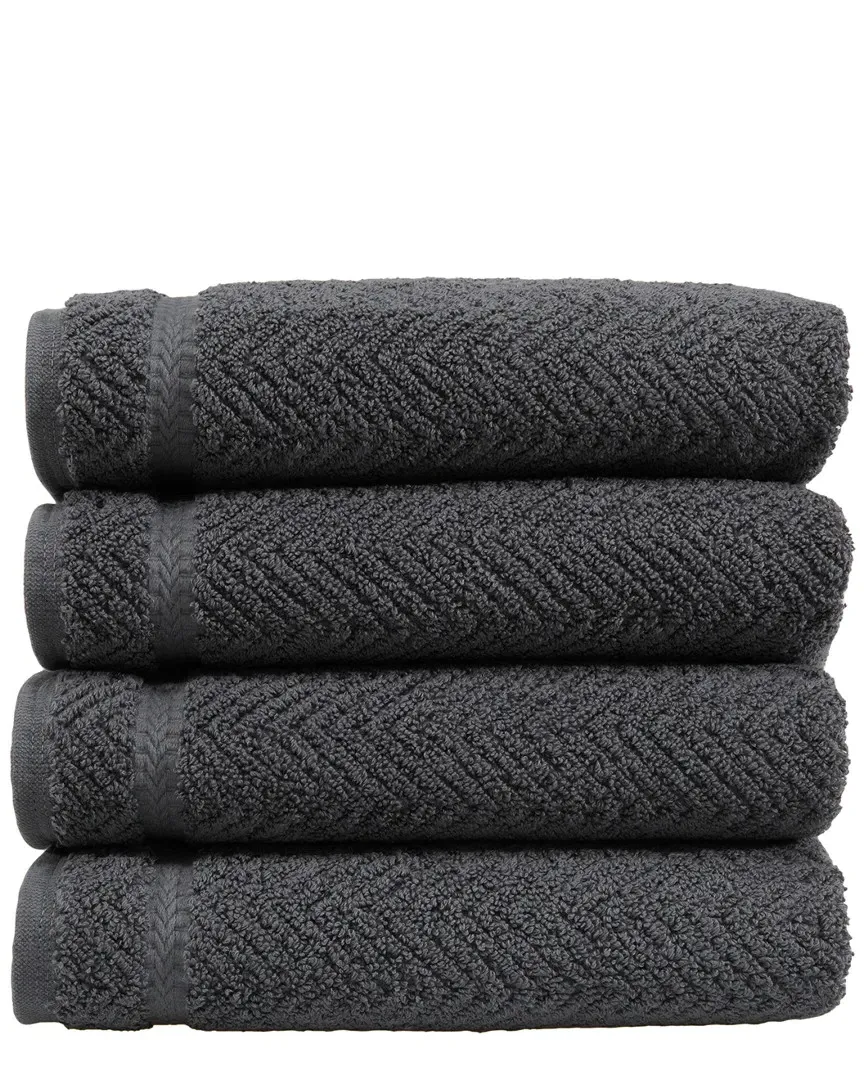 Set of 4 Herringbone Hand Towels - Grey, Cotton image
