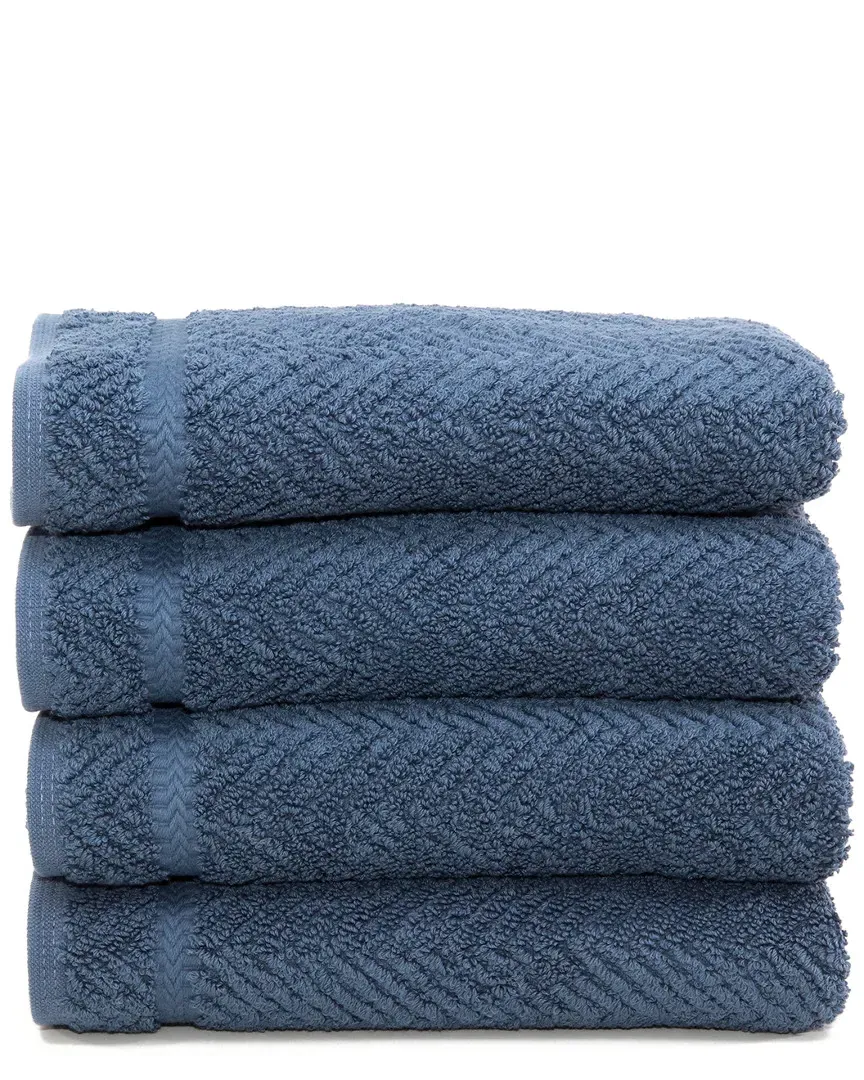 Set of 4 Herringbone Hand Towels - Midnight Blue, Cotton