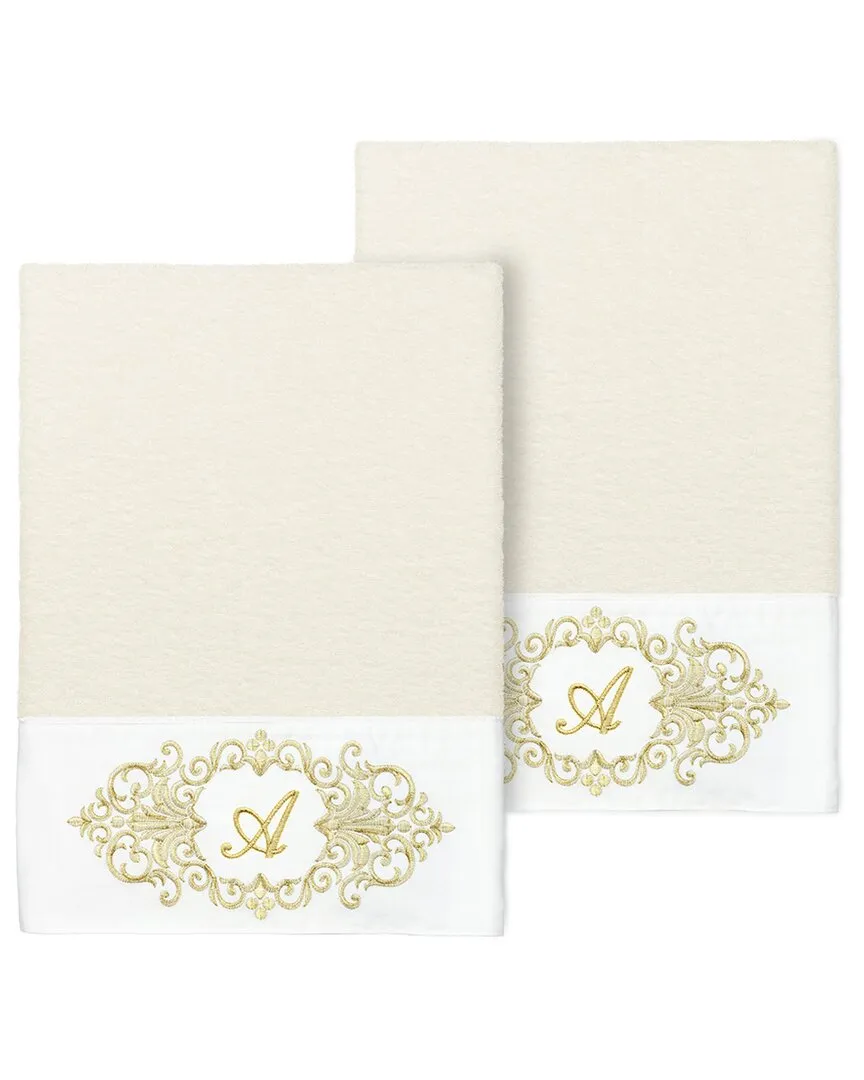 Set of Two Monogram Bath Towels - Cream, Turkish Cotton