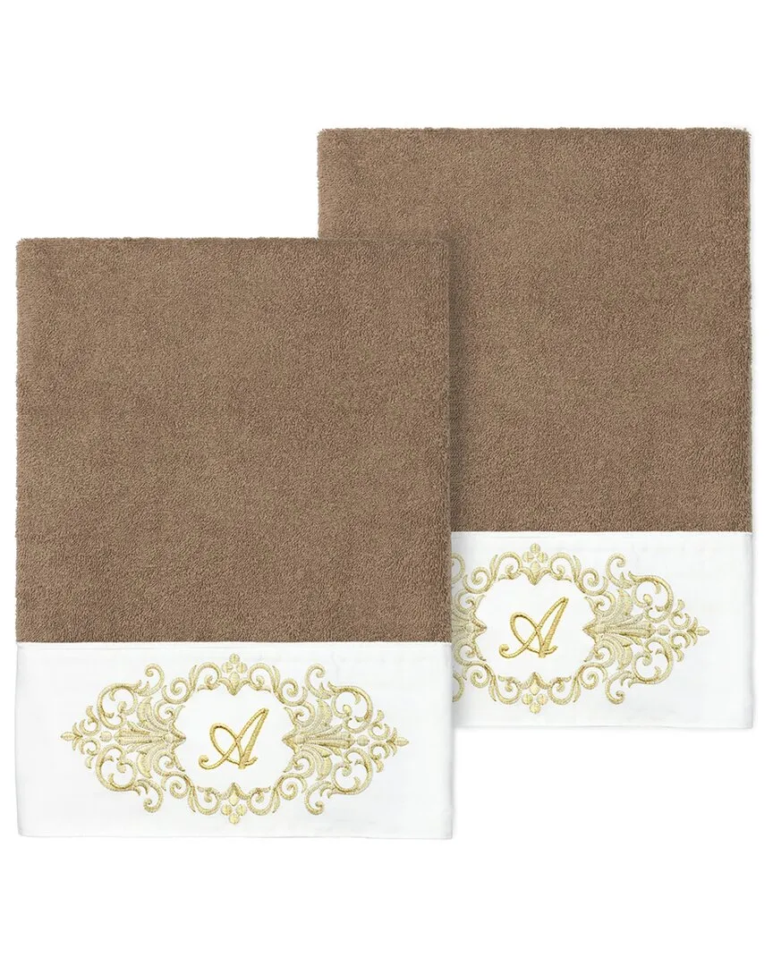 Set of Two Monogram Bath Towels - Latte, Turkish Cotton