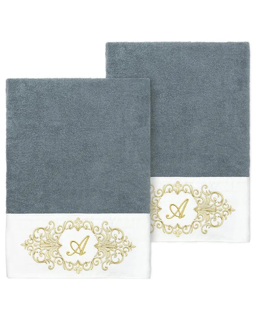 Set of Two Monogram Bath Towels - Teal, Turkish Cotton