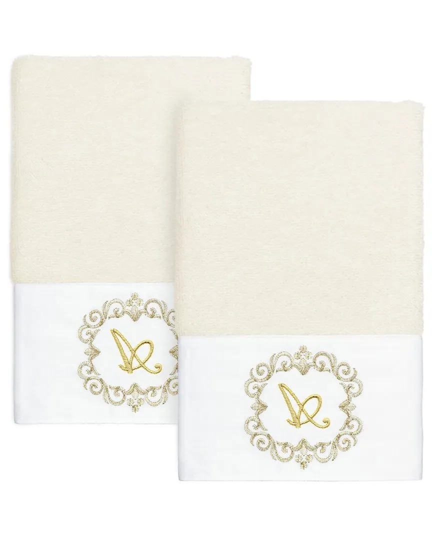 Set of Two Monogram Hand Towels - Cream, Turkish Cotton image