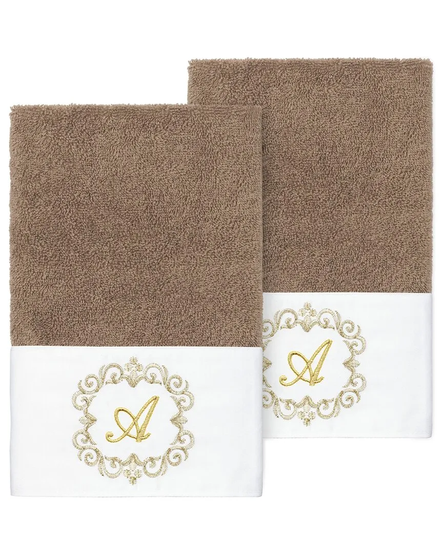 Set of Two Monogram Hand Towels - Latte, Turkish Cotton