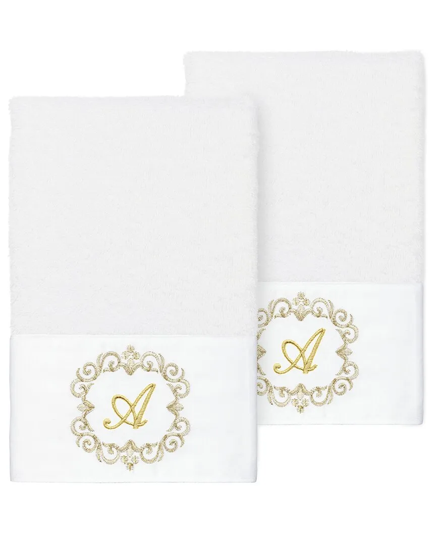 Set of Two Monogram Hand Towels - White, Turkish Cotton