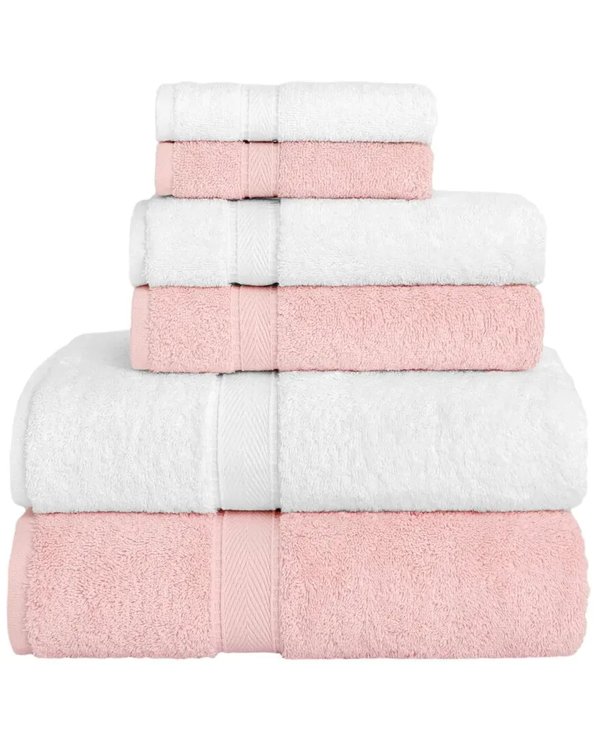 Sinemis Terry 6pc Towel Set - Pink, Turkish Cotton