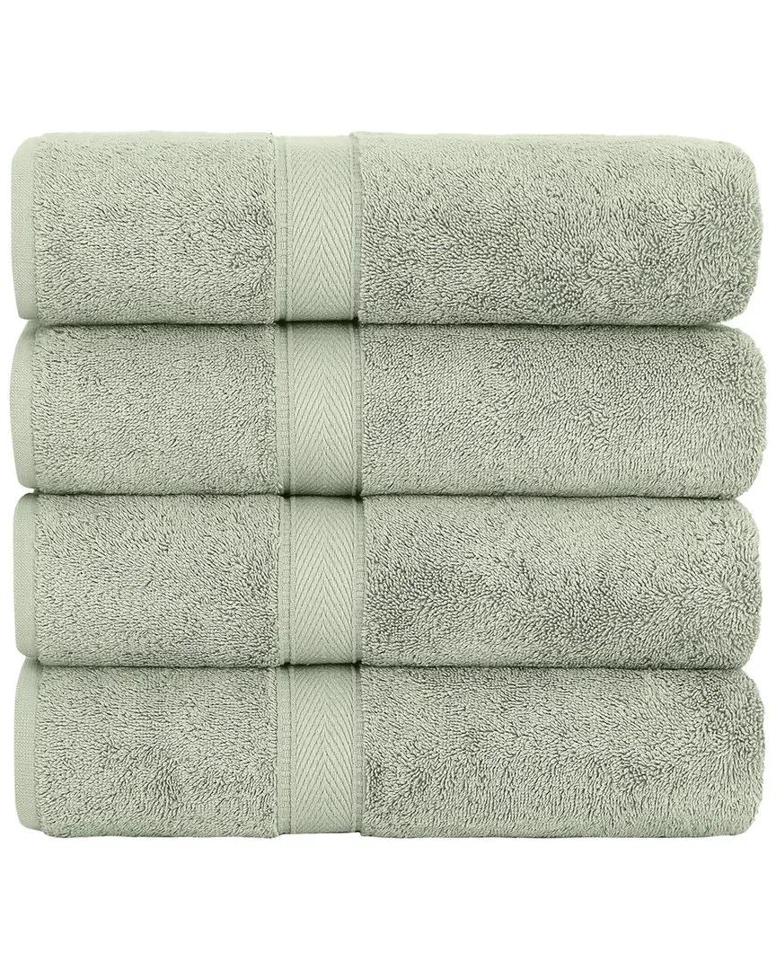 Sinemis Terry Bath Towel Set of 4 - Green, Turkish Cotton